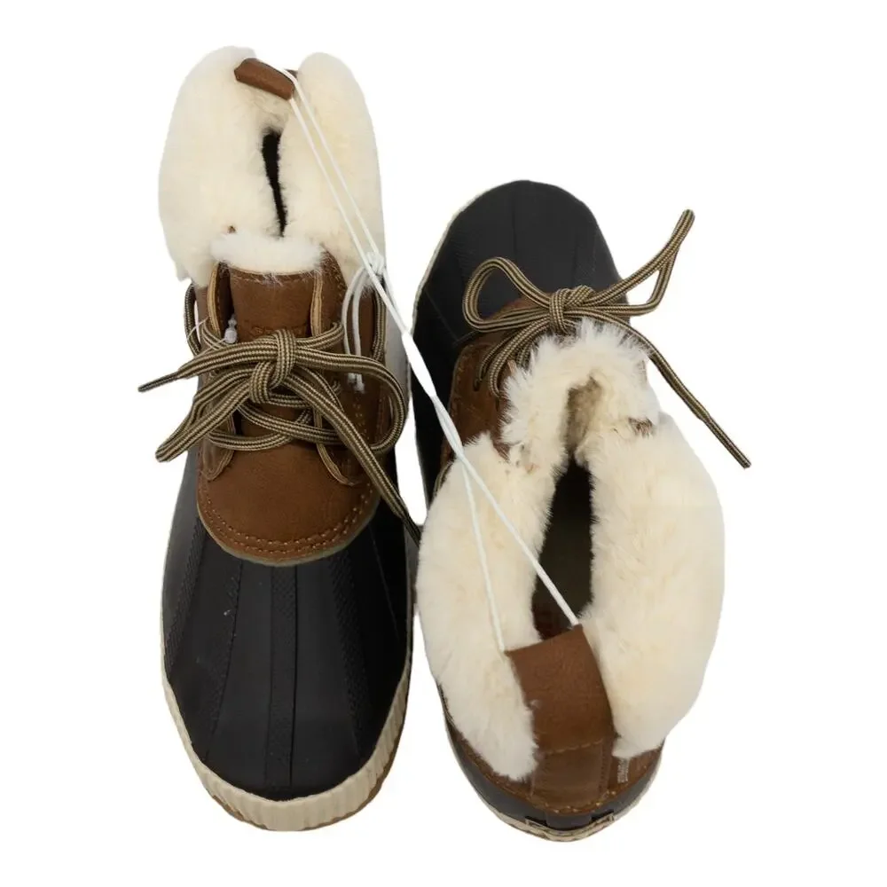 Jambu JSport Waterproof Short Duck Boots Brown Faux Fur Collar Women's 6 7